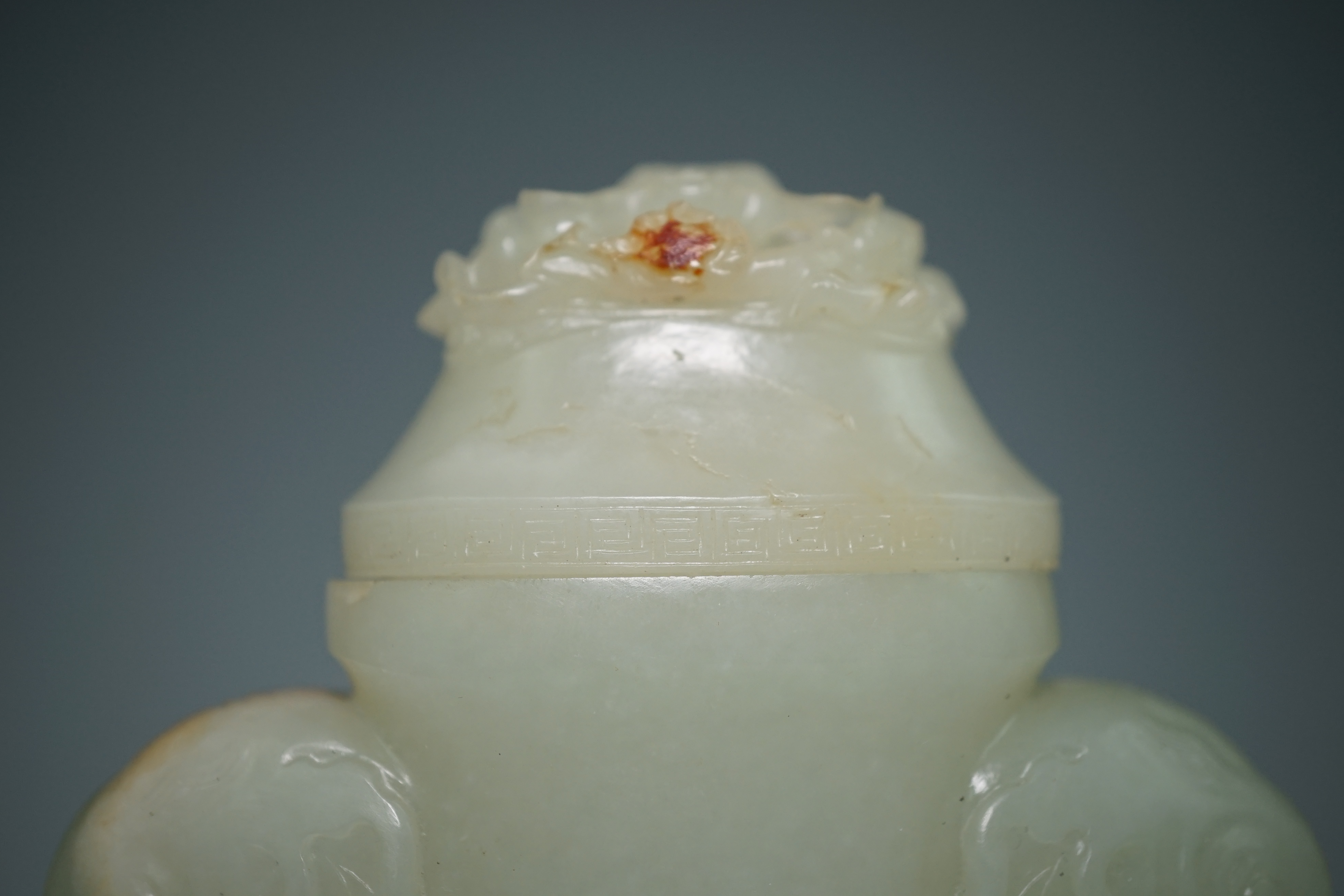 A Chinese pale celadon jade flask-form vase and cover, Qianlong/Jiaqing period, c.1780-1820